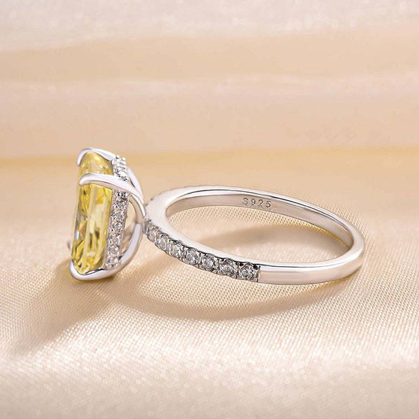 Louily 3.3 Carat Simulated Diamond Yellow Sapphire Radiant Cut Engagement Ring In Sterling Silver