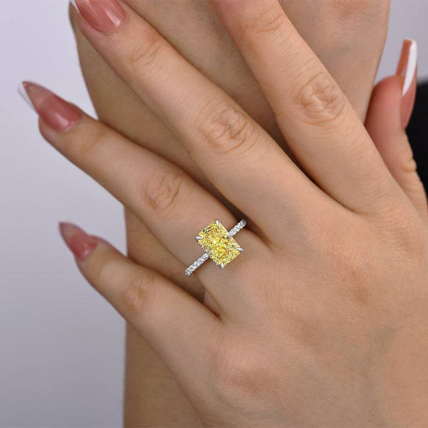 Louily 3.3 Carat Simulated Diamond Yellow Sapphire Radiant Cut Engagement Ring In Sterling Silver