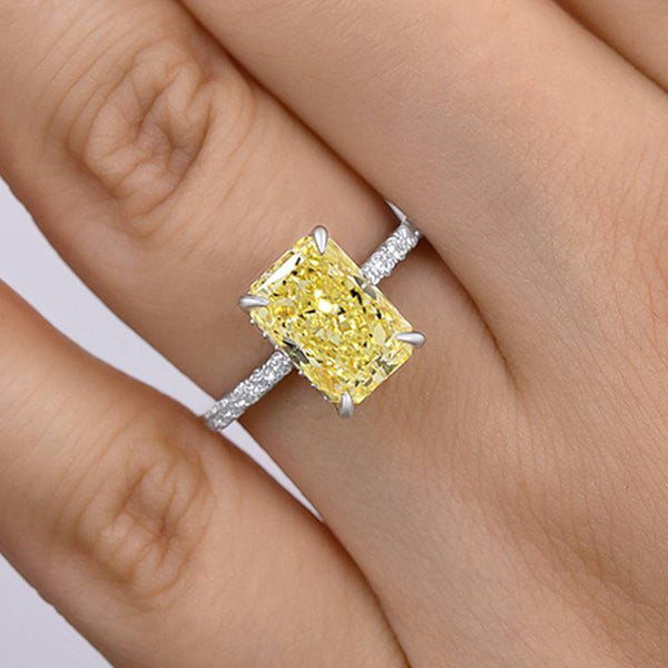 Louily 3.3 Carat Simulated Diamond Yellow Sapphire Radiant Cut Engagement Ring In Sterling Silver