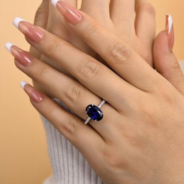 Louily 3.5 Carat Classic Blue Sapphire Oval Cut Simulated Diamond Engagement Ring In White Gold