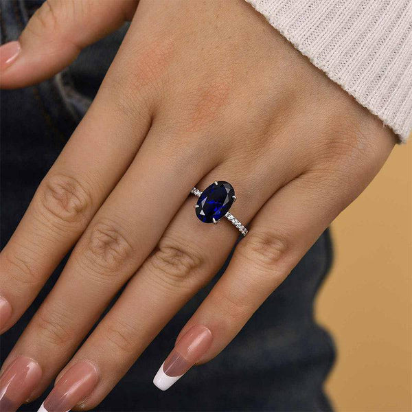 Louily 3.5 Carat Classic Blue Sapphire Oval Cut Simulated Diamond Engagement Ring In White Gold