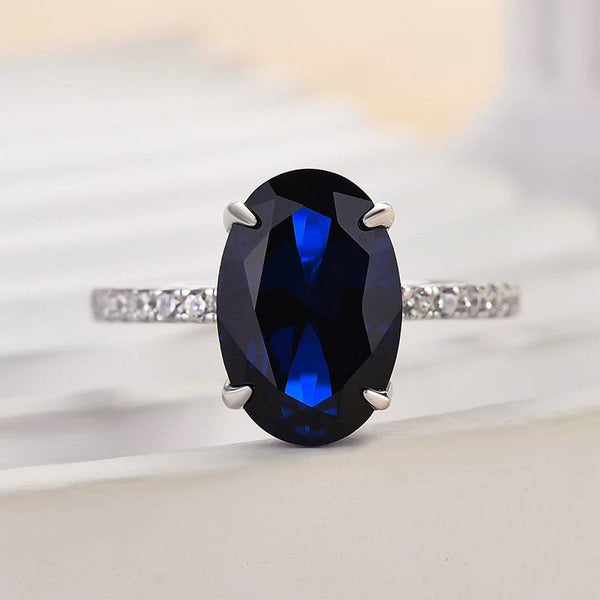 Louily 3.5 Carat Classic Blue Sapphire Oval Cut Simulated Diamond Engagement Ring In White Gold