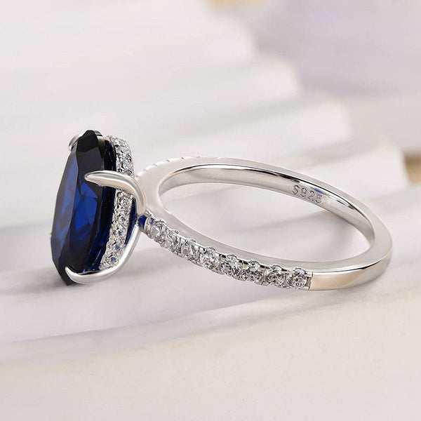 Louily 3.5 Carat Classic Blue Sapphire Oval Cut Simulated Diamond Engagement Ring In White Gold