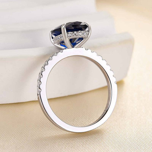Louily 3.5 Carat Classic Blue Sapphire Oval Cut Simulated Diamond Engagement Ring In White Gold