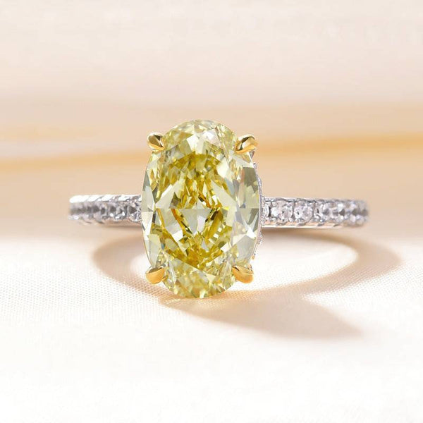 Louily 3.5 Carat Classic Yellow Sapphire Oval Cut Simulated Diamond Engagement Ring In Sterling Silver