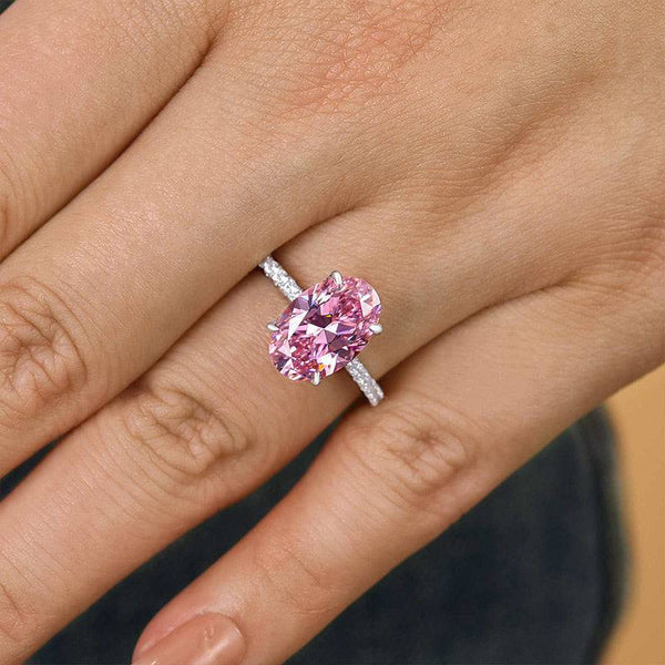 Louily 3.5 Carat Oval Cut Pink Stone Engagement Ring In Sterling Silver