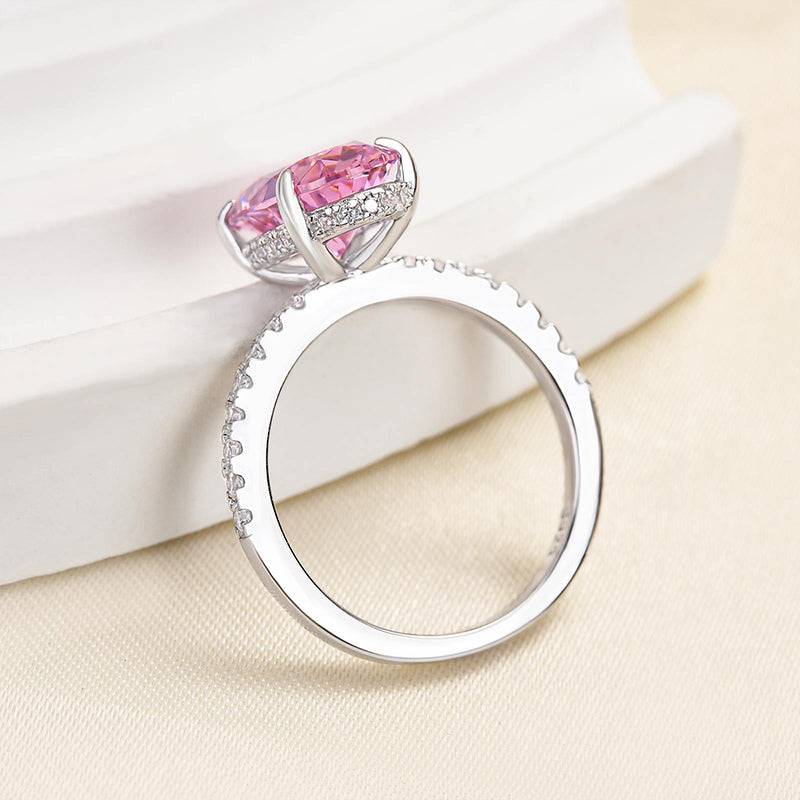 Louily 3.5 Carat Oval Cut Pink Stone Engagement Ring In Sterling Silver - louilyjewelry