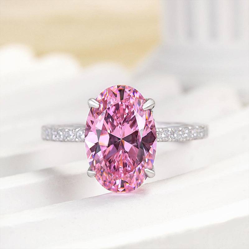 Louily 3.5 Carat Oval Cut Pink Stone Engagement Ring In Sterling Silver - louilyjewelry