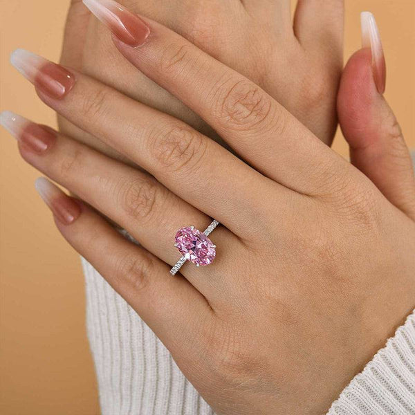 Louily 3.5 Carat Oval Cut Pink Stone Engagement Ring In Sterling Silver