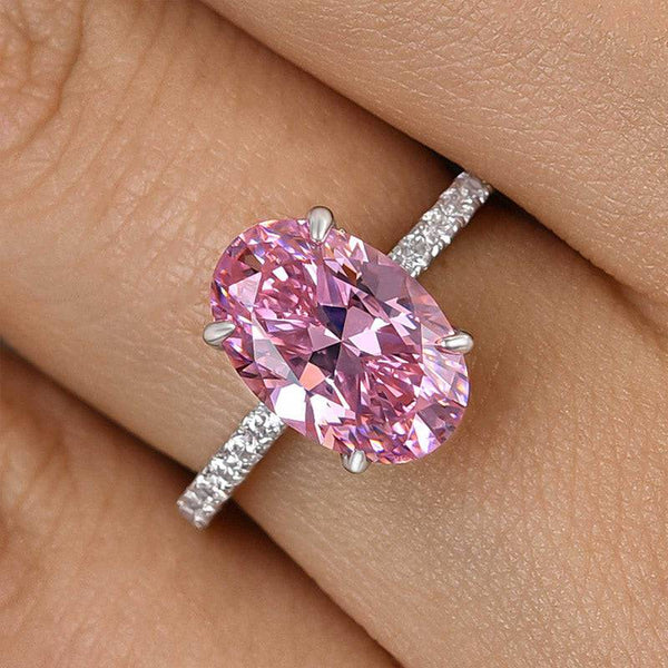 Louily 3.5 Carat Oval Cut Pink Stone Engagement Ring In Sterling Silver