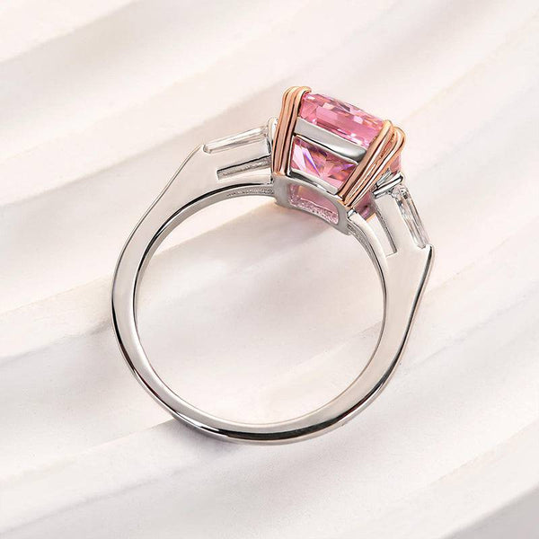 Louily 4.0 Carat Pink Sapphire Radiant Cut Three Stone Engagement Ring In Sterling Silver