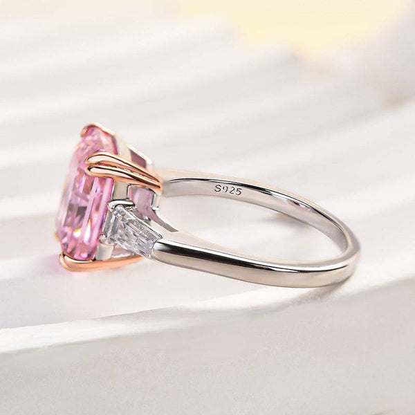 Louily 4.0 Carat Pink Sapphire Radiant Cut Three Stone Engagement Ring In Sterling Silver