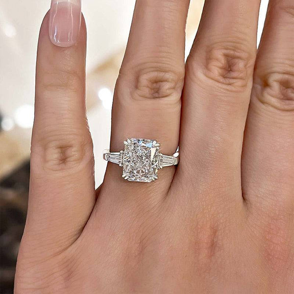 Louily 4.0 Carat Radiant Cut Three Stone Engagement Ring In Sterling Silver