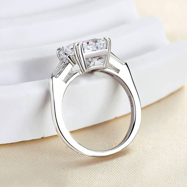 Louily 4.0 Carat Radiant Cut Three Stone Engagement Ring In Sterling Silver