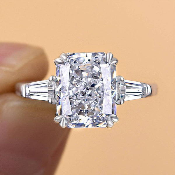 Louily 4.0 Carat Radiant Cut Three Stone Engagement Ring In Sterling Silver