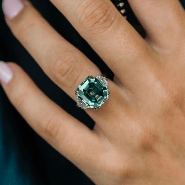 Louily 4.5 Carat Paraiba Tourmaline Asscher Cut Three Stone Women's Engagement Ring In Sterling Silver