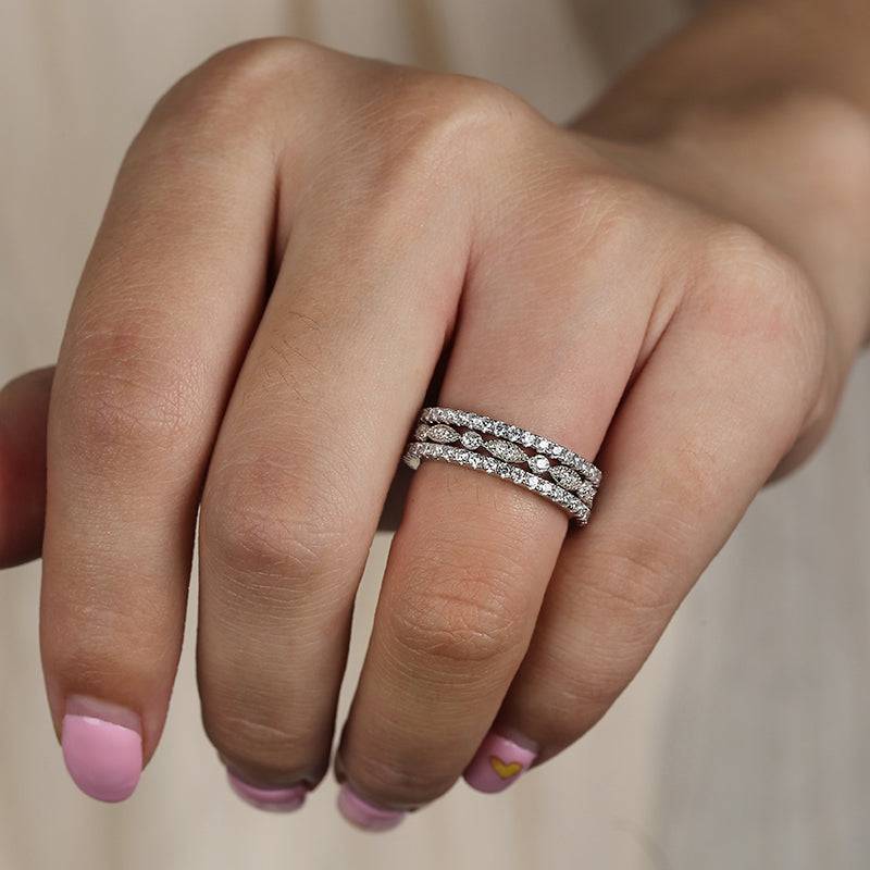 Louily Art Deco Half Eternity Stackable 3-Pieces Wedding Band Set In Sterling Silver - louilyjewelry