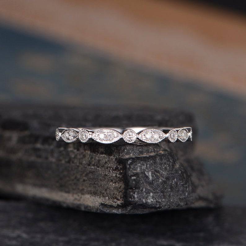 Louily Art Deco Half Eternity Stackable 3-Pieces Wedding Band Set In Sterling Silver - louilyjewelry