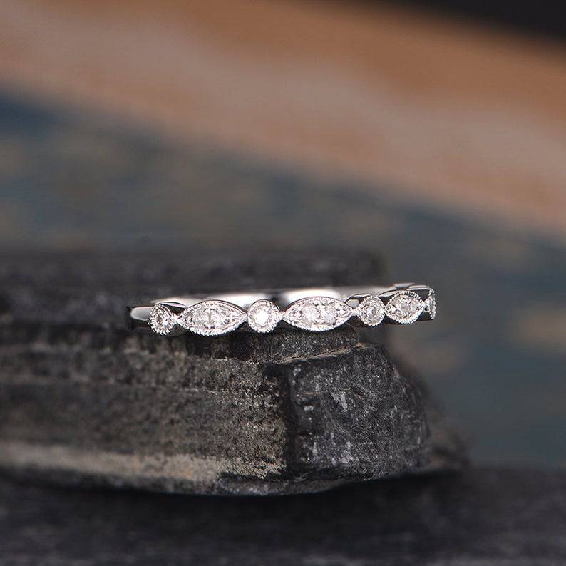 Louily Art Deco Half Eternity Women's Wedding Band In Sterling Silver - louilyjewelry