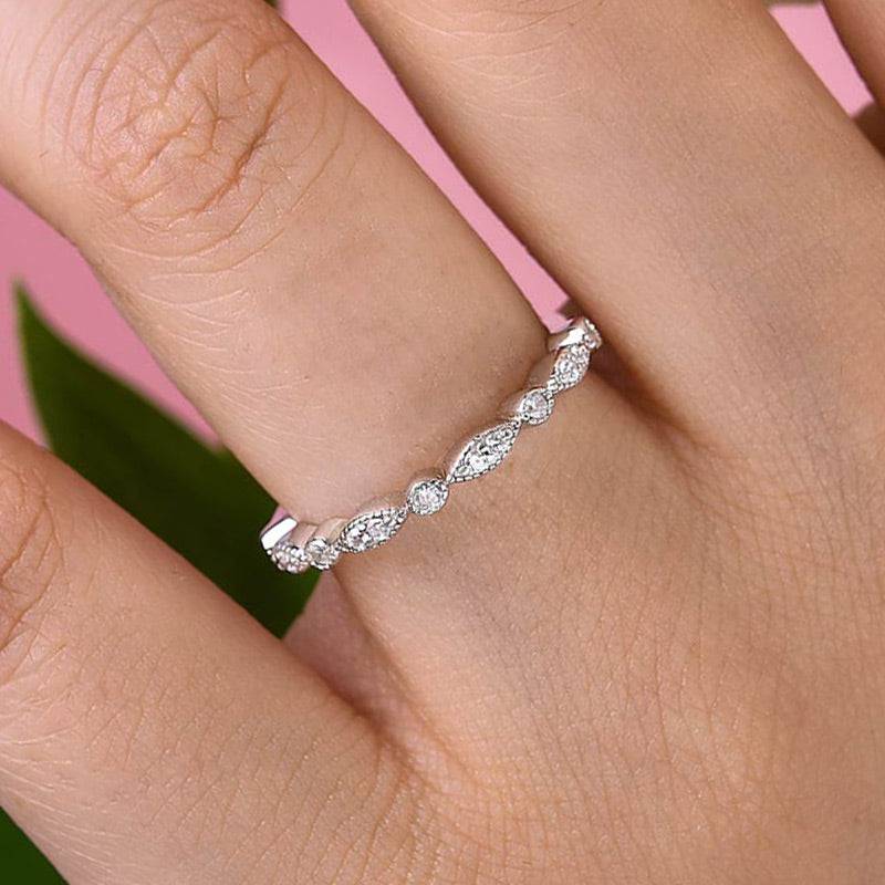 Louily Art Deco Half Eternity Women's Wedding Band In Sterling Silver - louilyjewelry