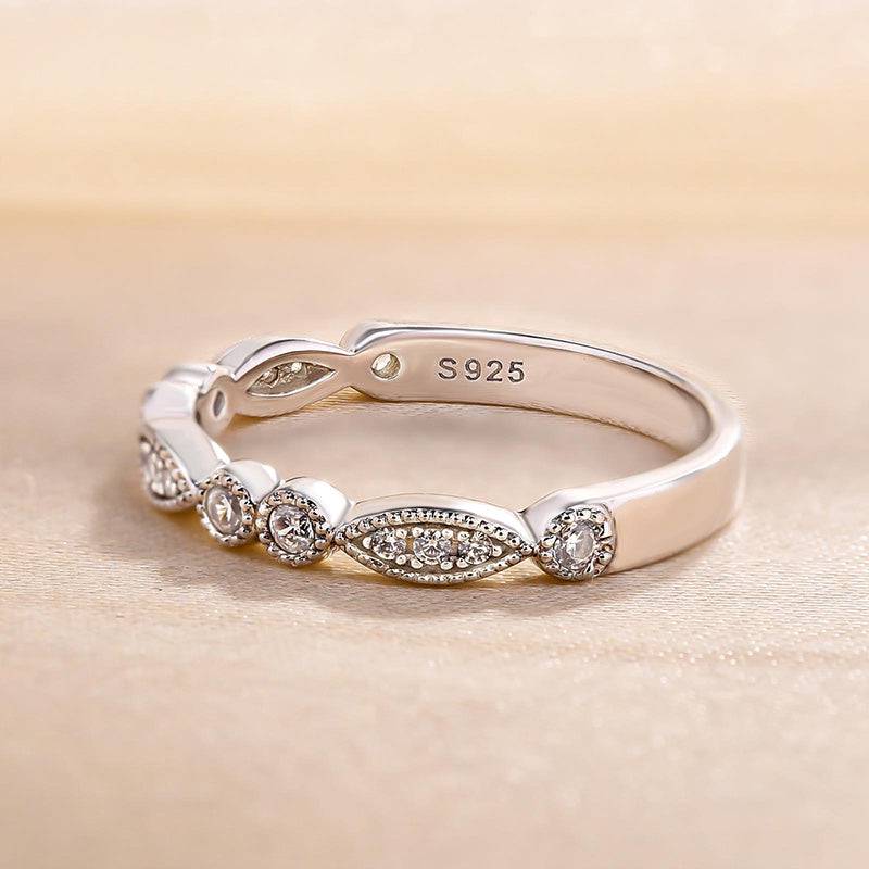 Louily Art Deco White Gold Full Eternity Thin Wedding Band For Women - louilyjewelry