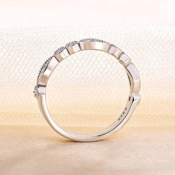 Louily Art Deco White Gold Full Eternity Thin Wedding Band For Women