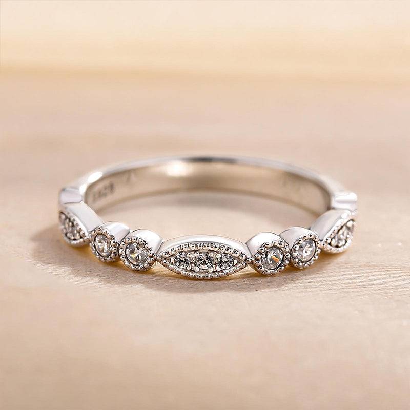 Louily Art Deco White Gold Full Eternity Thin Wedding Band For Women - louilyjewelry