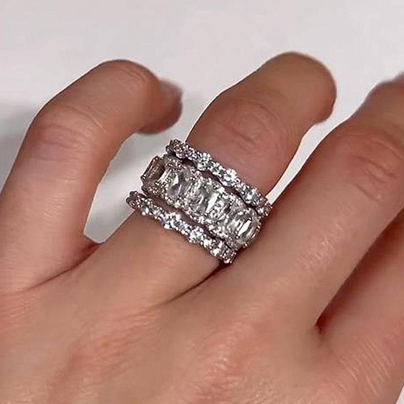 Louily Attractive Cushion Cut 3PC Wedding Band Set For Women In Sterling Silver - louilyjewelry