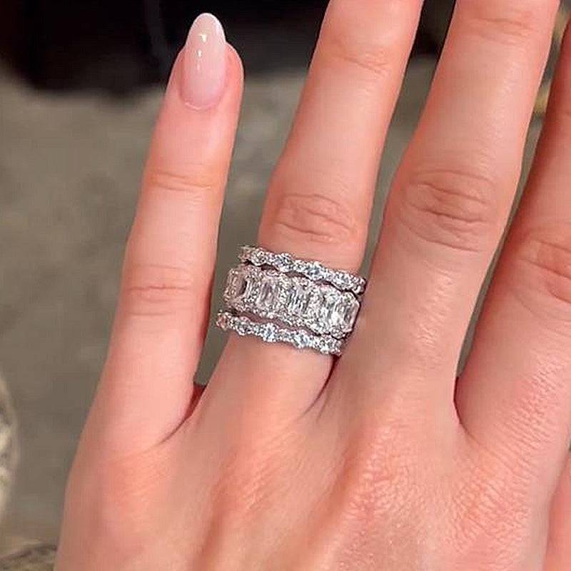 Louily Attractive Cushion Cut 3PC Wedding Band Set For Women In Sterling Silver - louilyjewelry