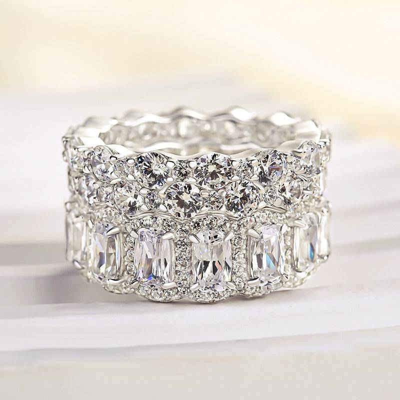 Louily Attractive Cushion Cut 3PC Wedding Band Set For Women In Sterling Silver - louilyjewelry