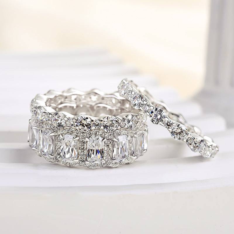 Louily Attractive Cushion Cut 3PC Wedding Band Set For Women In Sterling Silver - louilyjewelry