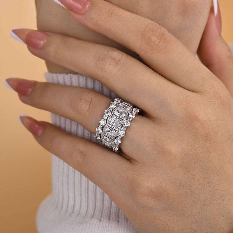 Louily Attractive Cushion Cut 3PC Wedding Band Set For Women In Sterling Silver - louilyjewelry