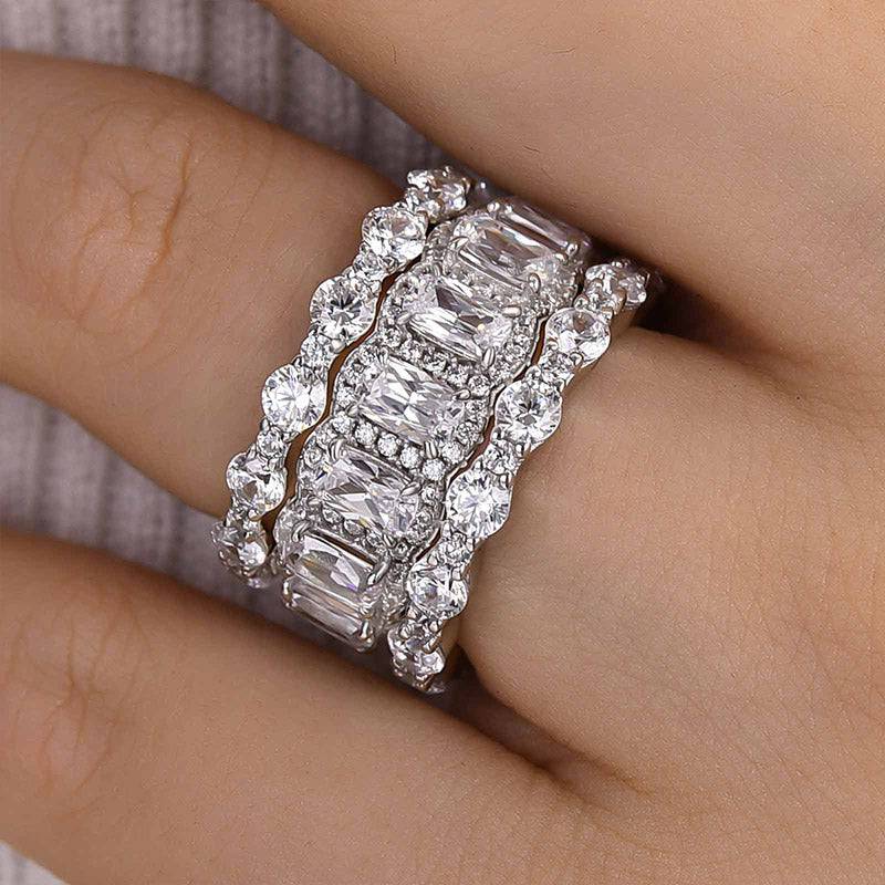 Louily Attractive Cushion Cut 3PC Wedding Band Set For Women In Sterling Silver - louilyjewelry