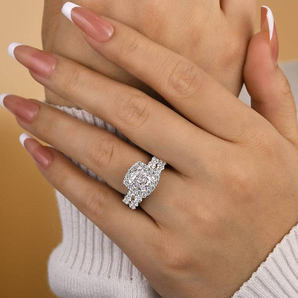 Louily Attractive Halo Crushed Ice Cushion Cut Wedding Set