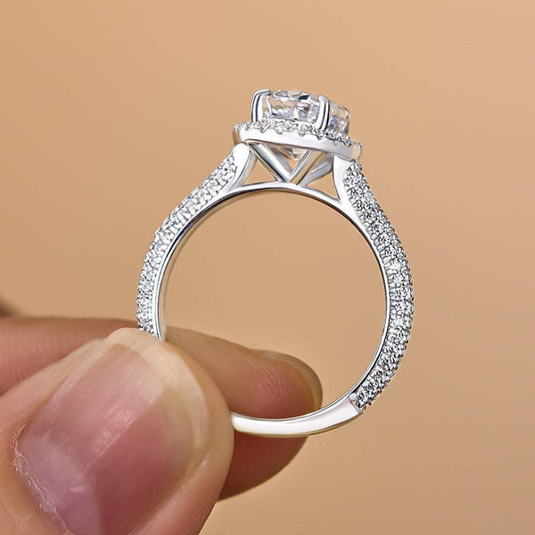 Louily Attractive Halo Oval Cut Simulated Diamond Engagement Ring In Sterling Silver
