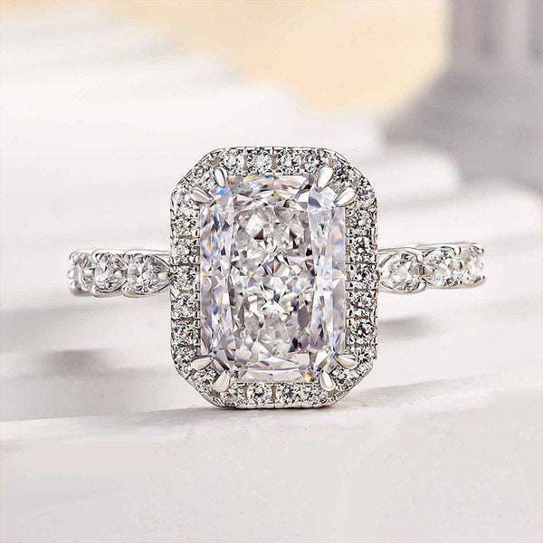 Louily Attractive Halo Radiant Cut Engagement Ring