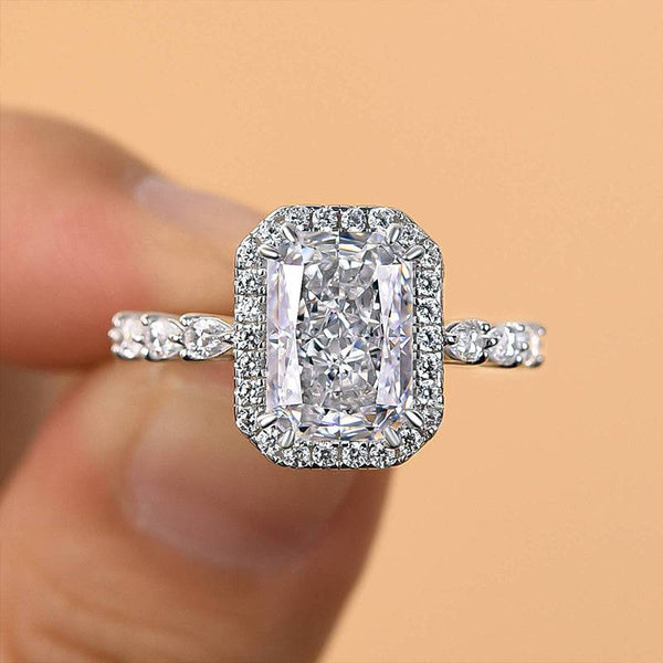 Louily Attractive Halo Radiant Cut Engagement Ring