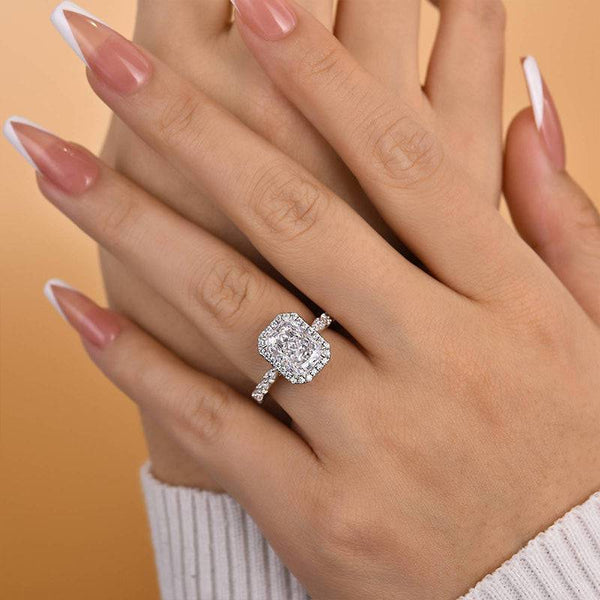 Louily Attractive Halo Radiant Cut Engagement Ring