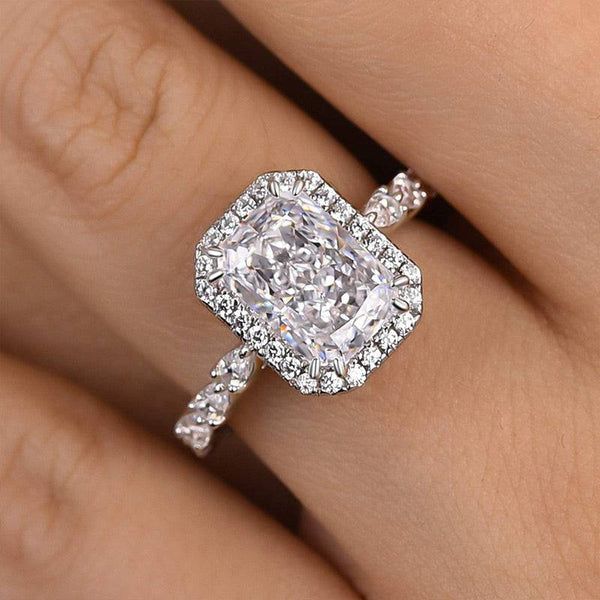 Louily Attractive Halo Radiant Cut Engagement Ring