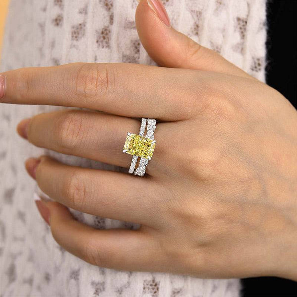 Louily Attractive Radiant Cut Yellow Sapphire Wedding Set