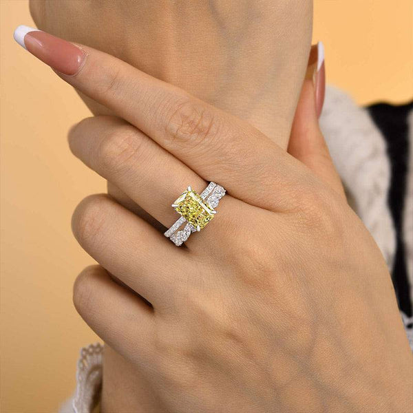 Louily Attractive Radiant Cut Yellow Sapphire Wedding Set