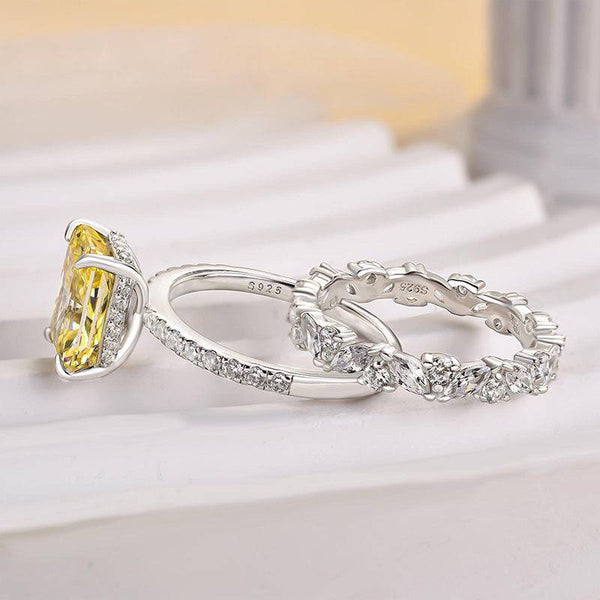 Louily Attractive Radiant Cut Yellow Sapphire Wedding Set