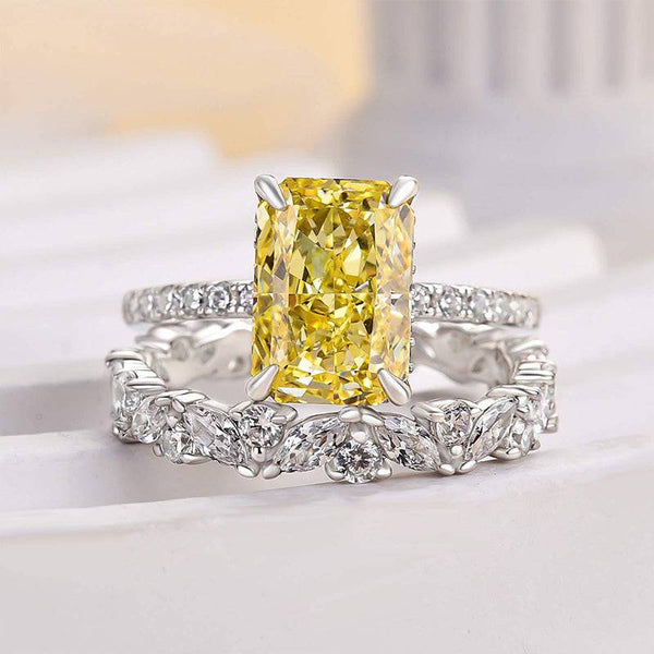Louily Attractive Radiant Cut Yellow Sapphire Wedding Set