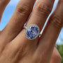 Louily Blue Sapphire Halo Oval Cut Engagement Ring for Women In Sterling Silver - louilyjewelry