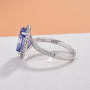 Louily Blue Sapphire Halo Oval Cut Engagement Ring for Women In Sterling Silver - louilyjewelry