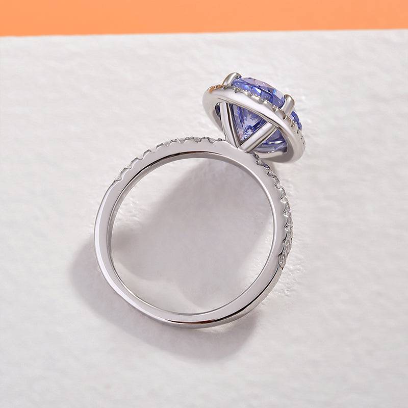 Louily Blue Sapphire Halo Oval Cut Engagement Ring for Women In Sterling Silver - louilyjewelry