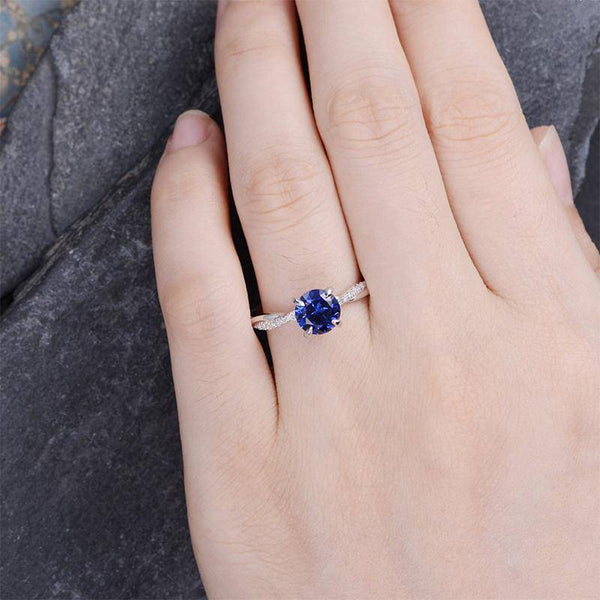 Louily Rose Gold Twist 1.25 Carat Blue Sapphire Round Cut Promise Ring For Her In Sterling Silver