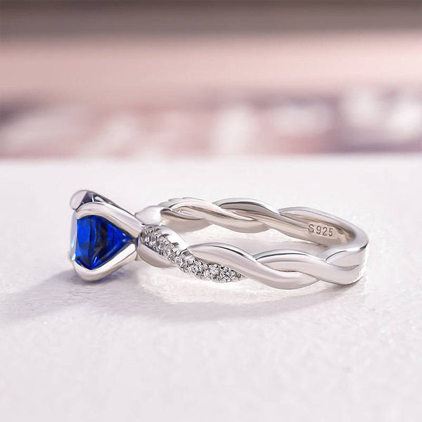 Louily Rose Gold Twist 1.25 Carat Blue Sapphire Round Cut Promise Ring For Her In Sterling Silver