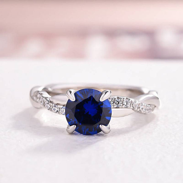 Louily Rose Gold Twist 1.25 Carat Blue Sapphire Round Cut Promise Ring For Her In Sterling Silver