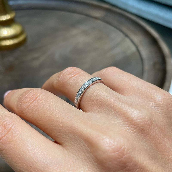 Louily Channel Set Curved Half Wedding Band In Sterling Silver